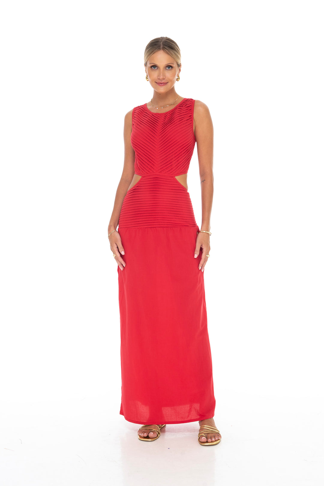 Red Cut Out Maxi Dress  By Phie Collective - Moxiebainbridge